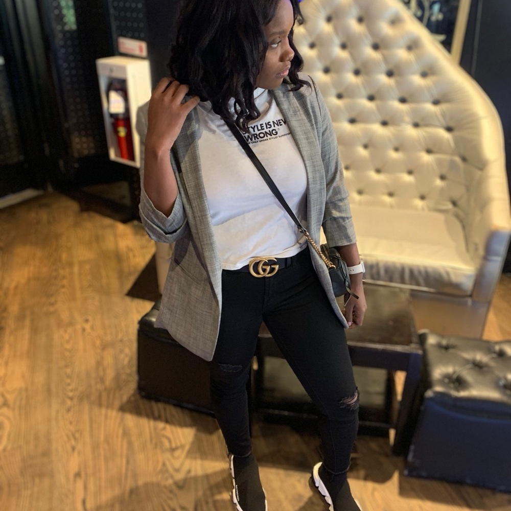 Gray black and white blazer